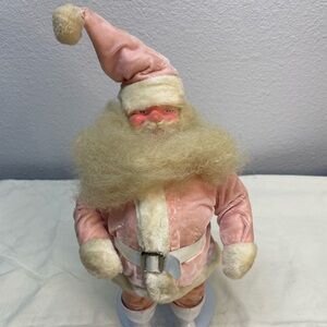 Vtg Harold Gale Santa Claus Doll 15"  🩷Pink Velvet Suit Mid Century *AS IS*